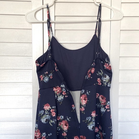 Aqua Navy Blue and Pink Rose Mini Dress - Picture 6 of 7